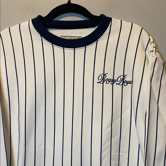 Bogey Boys Pinstripe Crewneck Pullover NEW Mens Large Navy Blue White Sweatshirt - Picture 3 of 13